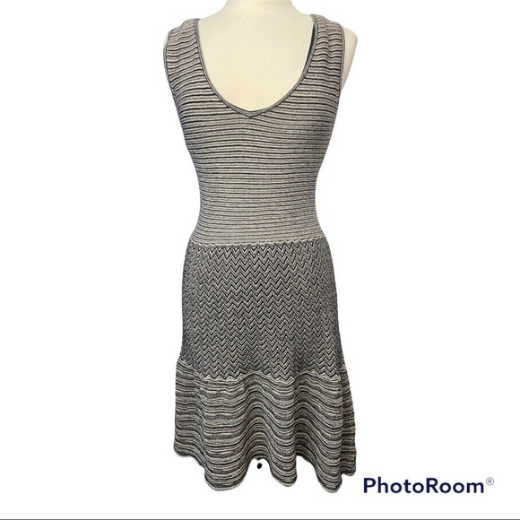 Anthropologie Knitted & Knotted Knit Dress Silver Stripe Fit Flare Lined - Picture 6 of 8